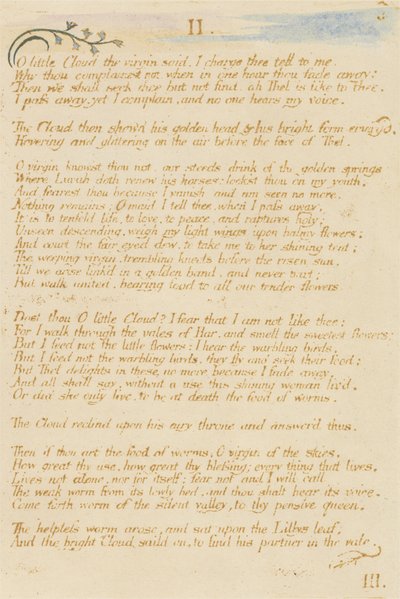 O little Cloud..., plate 5 from The Book of Thel, 1789 by William Blake